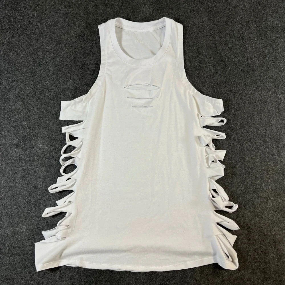 Alo Yoga White Side Cut Out Slash Tank Top Racerback Activewear Women Small